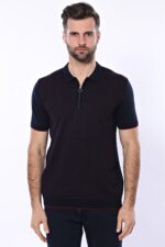 Dark-Blue-Plaid-Zippered-Knitted-Polo-T-Shirt-Wessi-2