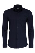 Dark Blue Tiny Check Patterned Slim Fit Shirt