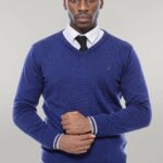 Dark Blue V Neck Slim Fit Sweater - Wessi
