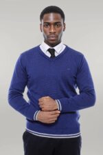 Dark Blue V Neck Slim Fit Sweater
