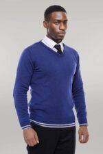 Dark-Blue-V-Neck-Slim-Fit-Sweater-Wessi-3