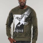 Dark Green Patterned Slim Fit Sweatshirt - Wessi