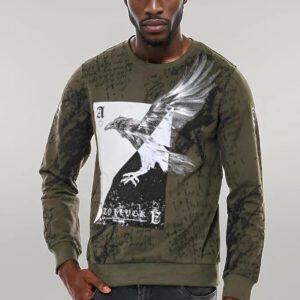Dark Green Patterned Slim Fit Sweatshirt - Wessi