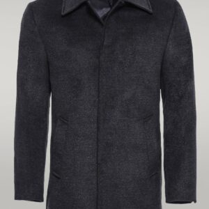 Dark Grey Hidden Button Peak Lapel Coat - Wessi