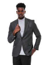 Dark Grey Patterned Slim Fit Blazer