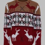 Deer Patterned Christmas Themed Turtleneck Red Beige Men Sweater - Wessi