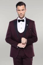 Detachable Lapel Burgundy Suit