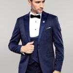 Detachable Lapel Navy Blue Men Tuxedo - Wessi
