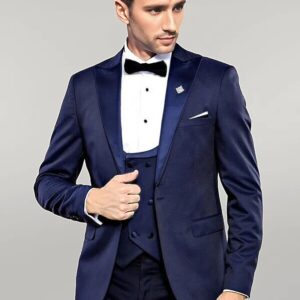 Detachable Lapel Navy Blue Men Tuxedo - Wessi