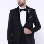 Detachable Velvet Lapel Black Tuxedo - Wessi