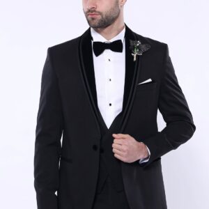 Detachable Velvet Lapel Black Tuxedo - Wessi