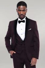 Detachable Velvet Lapel Burgundy Tuxedo