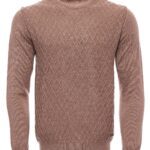 Diamond Pattern Circle Neck Beige Sweater - Wessi