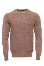 Diamond Pattern Circle Neck Beige Sweater