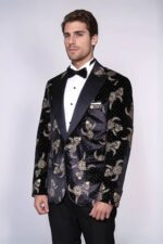 Dot-Floral-Patterned-Velvet-Black-Men-Stage-Tuxedo-Blazer-Wessi-2
