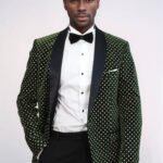 Dot Pattern Slim Fit Dark Green Men Wedding Groom Blazer - Wessi