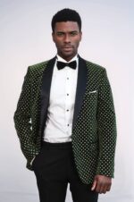 Dot Pattern Slim Fit Dark Green Men Wedding Groom Blazer
