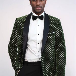 Dot Pattern Slim Fit Dark Green Men Wedding Groom Blazer - Wessi