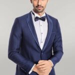 Dot Patterned Dark Blue Tuxedo - Wessi