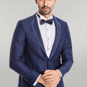 Dot Patterned Dark Blue Tuxedo - Wessi