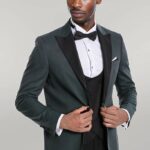 Dot Patterned Dark Green Men Tuxedo - Wessi