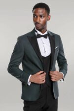 Dot Patterned Dark Green Men Tuxedo