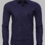 Dot Patterned Long Sleeves Navy Blue Men's Shirt - Wessi