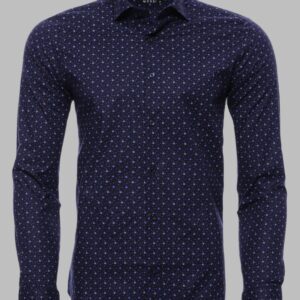 Dot Patterned Long Sleeves Navy Blue Men's Shirt - Wessi