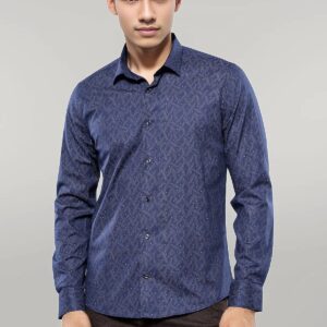 Dot-Patterned Navy Blue Shirt | Wessi