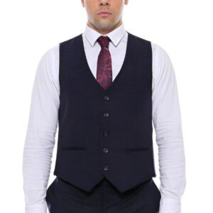 Dot Patterned Navy Blue Vest - Wessi