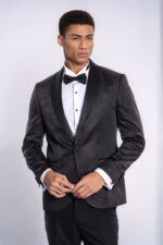 Dot Patterned Slim Fit Black Men Tuxedo Jacket