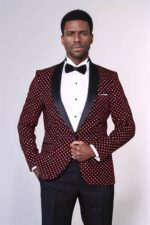 Dot Patterned Slim Fit Burgundy Men Dinner Jacket