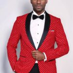 Dot Patterned Slim Fit Red Men Singer Tuxedo Blazer - Wessi