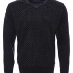 Dot Patterned V Neck Black Sweater - Wessi