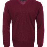 Dot Patterned V Neck Burgundy Sweater - Wessi