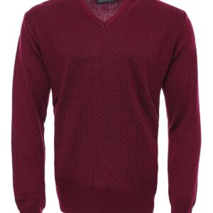 Dot Patterned V Neck Burgundy Sweater - Wessi