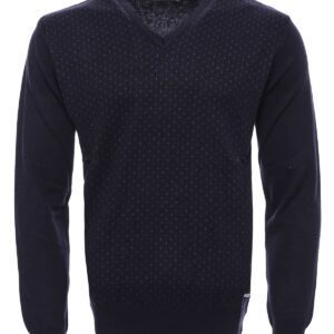 Dot Patterned V Neck Navy Blue Sweater - Wessi