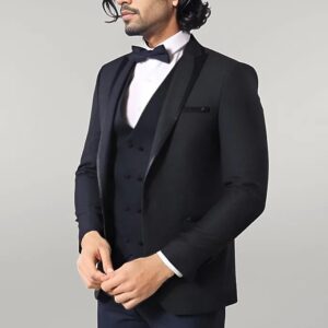 Dot Patterned Vested Dark Blue Wedding Suit | Wessi - Wessi