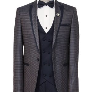 Dot Patterned Vested Navy Blue Wedding Suit | Wessi - Wessi