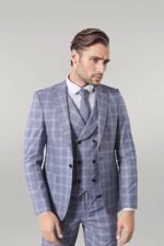Double Breasted 3 Pieces Blue Suit