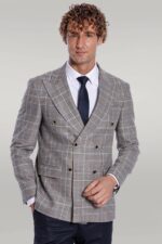 Double Breasted Checked Anthracite Men Blazer