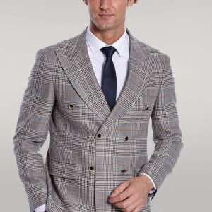 Double Breasted Checked Anthracite Men Blazer - Wessi