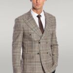 Double Breasted Checked Grey Men Blazer - Wessi