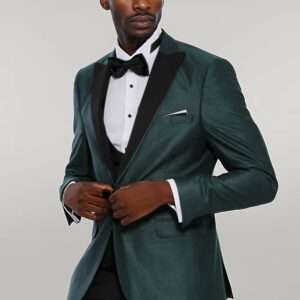 Double Breasted Patterned Green Men Tuxedo - Wessi