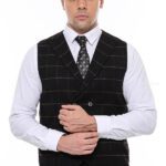 Double Breasted Plaid Black Men Vest - Wessi