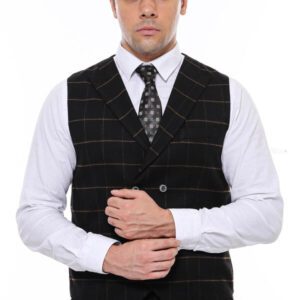 Double Breasted Plaid Black Men Vest - Wessi