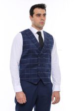 Double-Breasted-Plaid-Blue-Men-Vest-Wessi-1