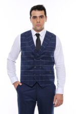 Double-Breasted-Plaid-Blue-Men-Vest-Wessi-2