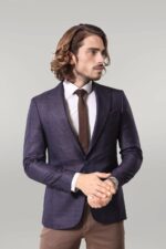 Double Breasted Plaid Burgundy Blazer