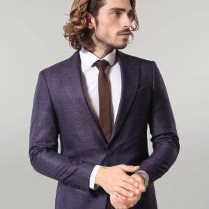 Double Breasted Plaid Burgundy Blazer - Wessi